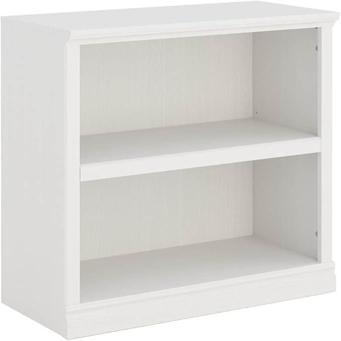 30" Bookcase, White Floor Standing Bookshelf, 2-Tier Display Shelves Open Storage Organizer, Book Case for Living Room Hallway Kitchen Home Office Bedroom, White 2 Tiers