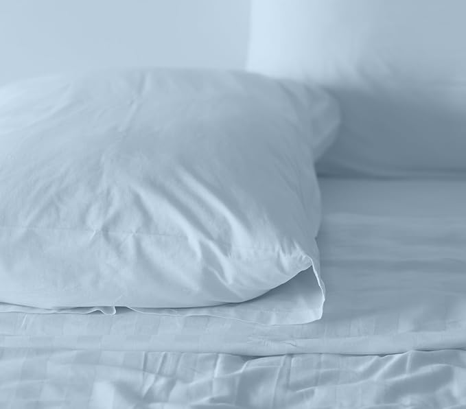 RUVANTI 100% Cotton Sheets Queen Size Set, 4 Pieces, Soft & Breathable Percale Weave Bedding, Deep Pocket 16", Hotel Standard, Crisp Cool Feeling, Durable, Perfect Dyed Bed Sheet, Baby Blue