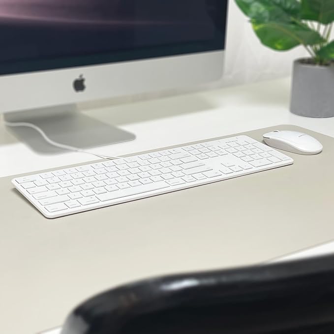Macally Slim USB Wired Keyboard for Mac and Windows PC - Full Size 104 Key Layout & 16 Shortcut Keys - Scissor Keycaps for Smooth Typing - Mac Wired Keyboard with Numeric Keypad