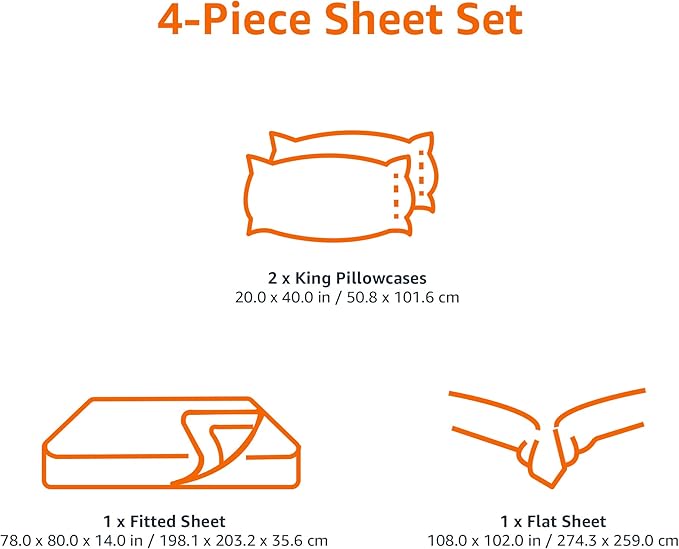 Amazon Basics Lightweight Super Soft, Wrinkle-Free Easy Care Microfiber 4 Piece Bed Sheet Set with 14-Inch Deep Pockets, King, Light Gray, Solid