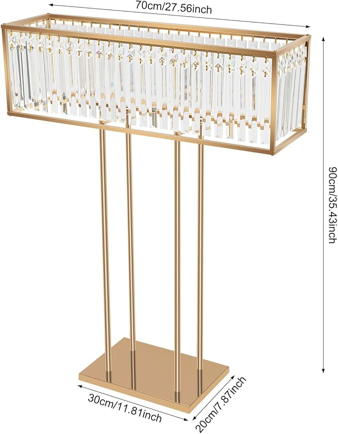 Metal Flower Floor Vase, Wedding Crystal Centerpiece Flower Stand, 35.43 inch Tall Gold Flower Holder, Square Gold Frame Flowers Stand for Party, Floral Arrangement Stand for Home Banquet