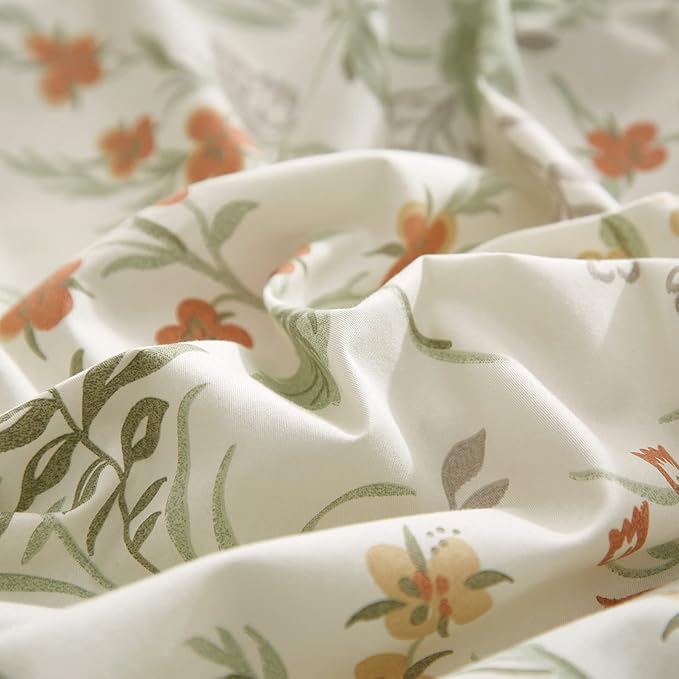 EAVD Fresh Botanical Floral Duvet Cover Full White Soft 100% Cotton Garden Botanical Bedding Set with 2 Pillowcases Vintage Style Gorgeous Floral Full Duvet Cover with Zipper Closure
