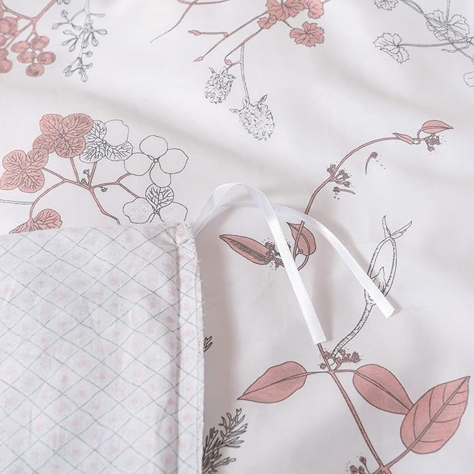 EAVD Botanical Floral Duvet Cover King Soft Cotton Reversible Pattern Chic Garden Floral Bedding Set with 2 Pillowcases Gorgeous Botanical Print Comforter Set with Zipper Closure