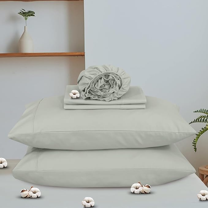 RUVANTI 100% Organic Cotton Sheets Twin Size, Percale Weave, GOTS Certified, 3-Piece Set, Deep Pocket 15", Crisp & Breathable, Soft Durable Bedding, Sábanas Algodón Orgánico – Mineral Gray