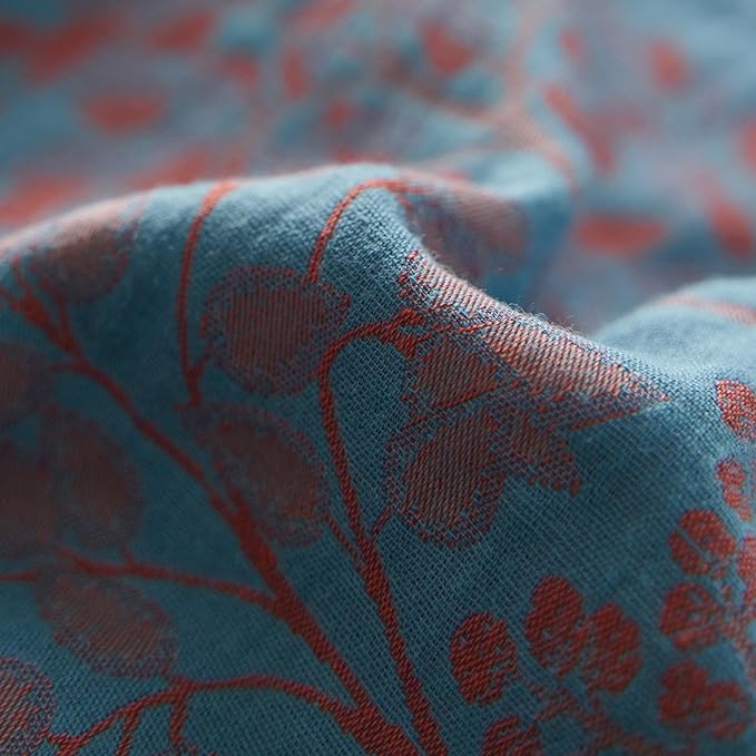 Vintage Blue Floral Duvet Cover Twin XL Size Forest Theme Jacquard Bedding Set Linen Cotton Yarn-Dyed Textured Duvet Cover Burgundy Reversible Tree Leaves Botanical Duvet Cover with Zipper Closure