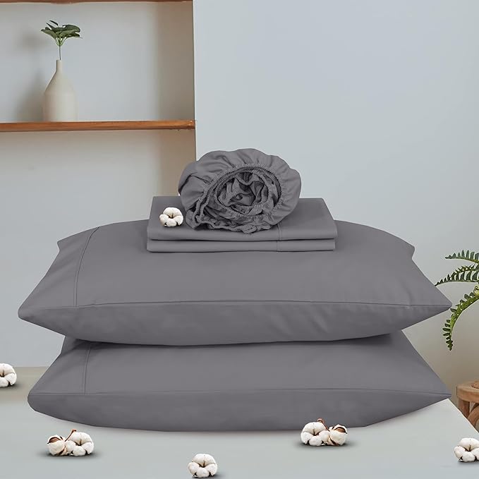RUVANTI 100% Organic Cotton Sheets Full Size, Percale Weave, GOTS Certified, 4-Piece Set, Deep Pocket 15", Crisp & Breathable, Soft Durable Bedding, Sábanas Algodón Orgánico – Silver Filigree
