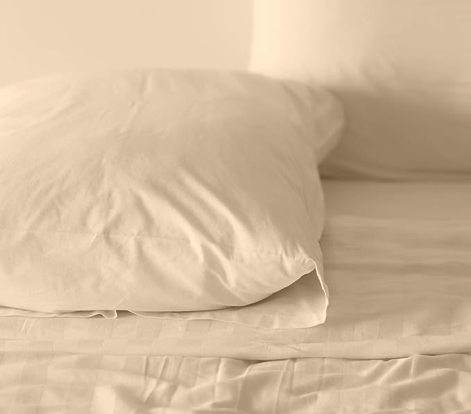 RUVANTI 100% Cotton Full Size Bed Sheets, 4 Pieces, Soft & Breathable Percale Weave Bedding, Deep Pocket 16", Hotel Standard, Crisp Cool Feel, Durable, Perfect Sheet Set Dyed, Beige