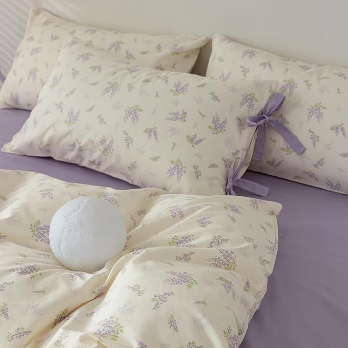 Purple Flower Duvet Cover Twin Soft 100% Cotton Floral Bedding Sets Lilac Floral Comforter Cover Vintage Garden Botanical Duvet Cover Girls Cottagecore Bedding Sets 1 Duvet Cover with 2 Pillowcases