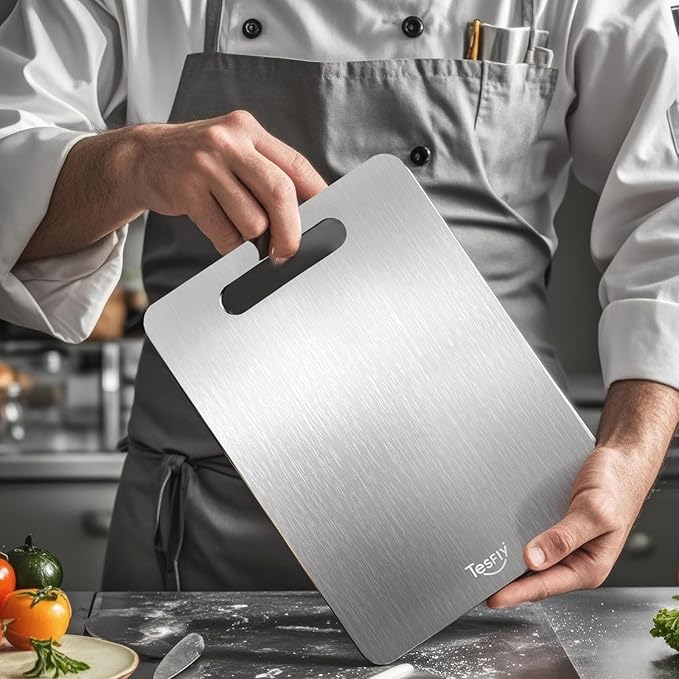 2 Pack Titanium Cutting Board,100% Pure Titanium Cutting Boards For Kitche,Easy to clean, Double-sided food-grade Cutting Board For Cutting Meats, Fruits And Vegetables (15 * 11)