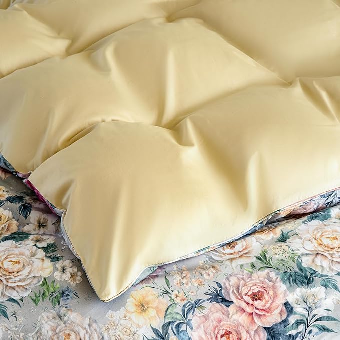 Blue Floral Duvet Cover Set 100% Percale Cotton Queen Size Shabby Vintage Chic Penoy Patterned Comforter Covers with Zipper,Soft & Breathable French Country Bedding 3Pcs-Not Comforter