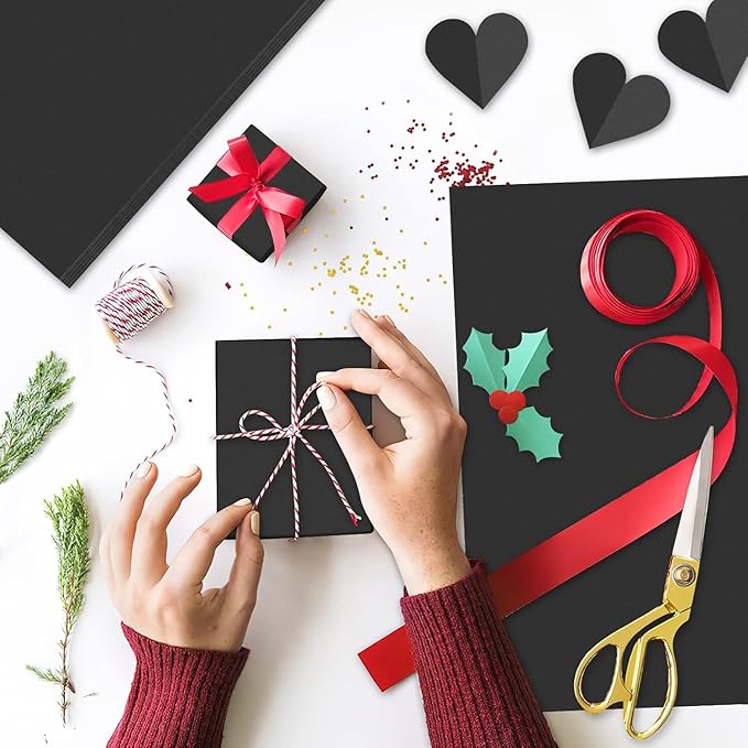 U HOMOVING 200 Sheets Black Kraft Paper for Wrapping Gifts Bouquet 12”x 17”Construction Paper for Art Craft Drawing Supplies Kraft Sheets for Packing Moving Shipping