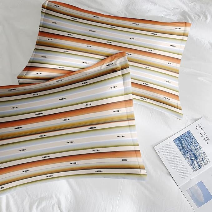 Comforter Set Queen Size, Geometric Tribal Striped 7 Pcs Bedding for Kids and Adults, Boho Modern Colorful Bed Sheet Sets with Fitted Sheet 2 Pillowcase & 2 Sham for Bedroom Bed Decor