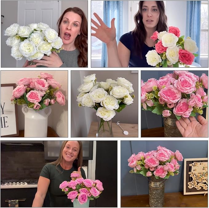 4 Packs Artificial Peonies Silk Flowers: Faux Peony Bouquet 4 Bundles, Fake Peonies Flowers Bulk for Centerpiece Table Wedding Party Home Decor for Vase Decoration (Rose Red)