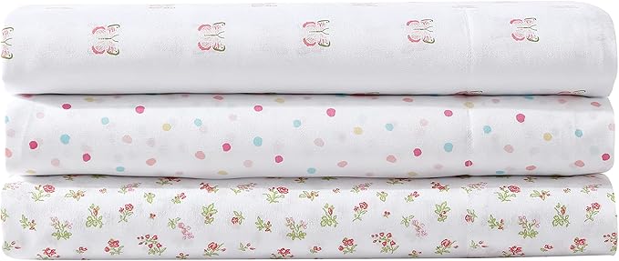 Laura Ashley Kids - Queen Sheet Set, Soft & Wrinkle-Resistant Toddler Bedding Set, Ideal Girl Room Essentials, Bed Sheets with Matching Pillowcases (Fluttery Friends Pink)