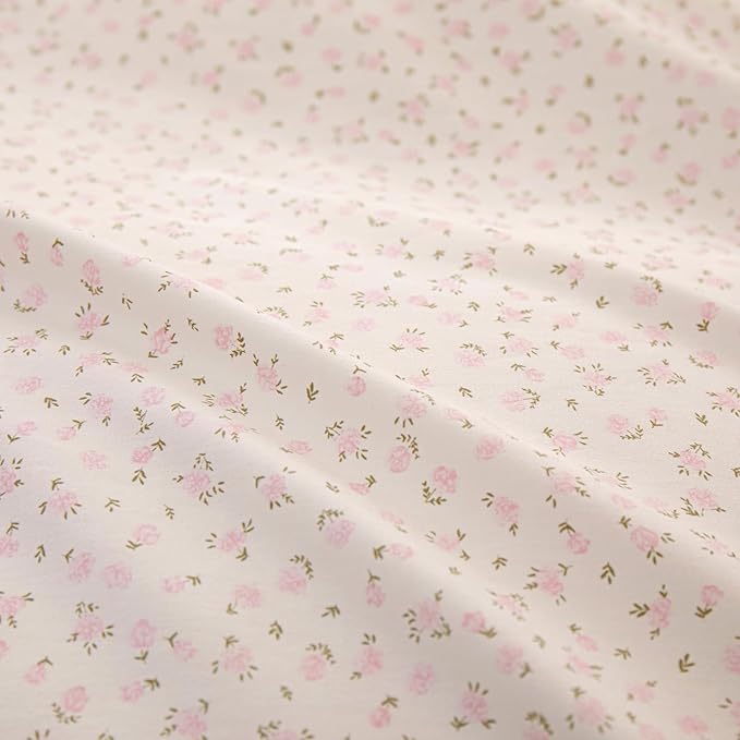 EAVD Pink Floral Duvet Cover Queen Soft 100% Cotton Chic Romantic Ruffled Floral Bedding Set with 2 Pillowcases Vintage Style Botanical Floral Comforter Cover with Zipper Closure