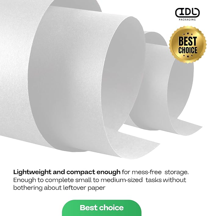 White Paper Roll 48" x 1200" (100 feet) - USA-Made Kraft Paper 50lb Thickness - 100% Recyclable Natural Craft Wrapping Material for Packing, Moving, Shipping & Crafts/Arts by IDL Packaging