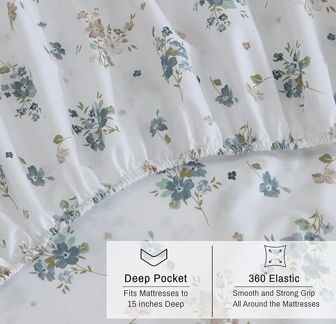 RUVANTI 100% Organic Cotton Sheets King Size, Percale Weave, GOTS Certified, 4-Piece Set, Deep Pocket 15", Crisp & Breathable, Soft Durable Bedding, Sábanas Algodón Orgánico – Halcyon