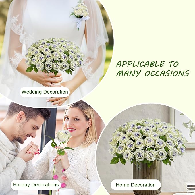 Fake Plants Roses Flowers Plastic Flowers Spring Decorations for Home Gifts for Gf Roses Artificial Flowers for Vase Fake Flowers Home Decor19.6โ(Purple Heart 50PCS)