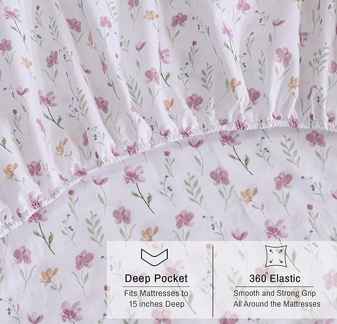 RUVANTI 100% Organic Cotton Sheets Twin XL, Percale Weave, GOTS Certified, 3-Piece Set, Deep Pocket 15", Crisp & Breathable, Soft Durable Bedding, Sábanas Algodón Orgánico – Obsessed Stems