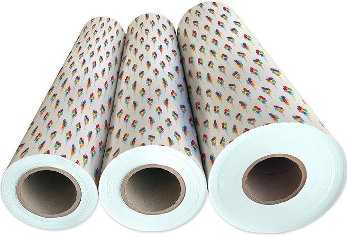 Jillson Roberts Bulk Gift Wrap, Everyday Gift Wrapping Supplies, Bunch of Balloons, 1/4 Ream 208 feet x 24 inches