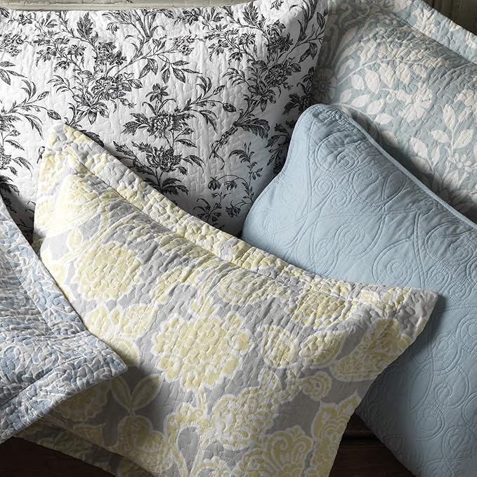 Laura Ashley - Twin Quilt Set, Reversible Cotton Bedding with Matching Sham, Medium-Weight for Year Round Use, Dorm Essentials (Paisley Printed Patchwork Blue)