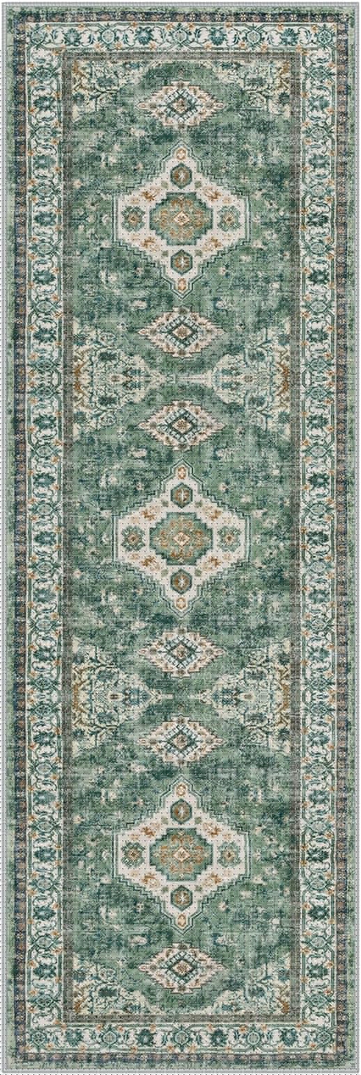 Lahome Oriental Hallway Runner Rug, 2.5x8 Kitchen Runner Non Slip Ultra-Thin, Soft Washable Hallway Rug Non Shedding Long Carpet for Entryway Laundry Room Bathroom, Green/Multi