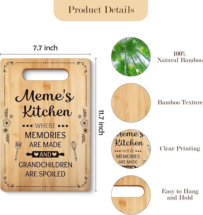 Meme Gifts Cutting Board Chopping Board, Gifts for Meme, Meme Gifts for Grandma, Best Grandma Gifts, Grandma Kitchen Gifts, Meme Grandma Decorative Bamboo Cutting Board for Kitchen