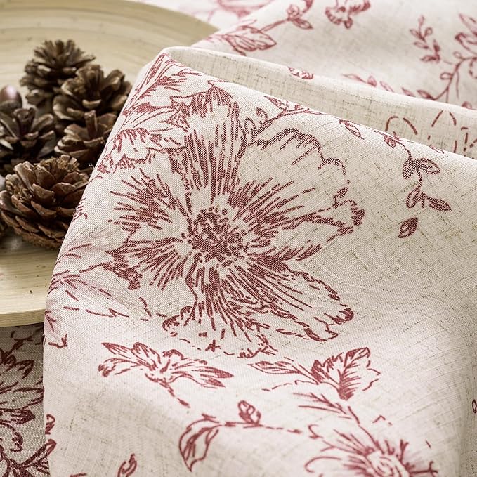 jinchan Lined Linen Blend Curtain Floral Curtains for Living Room 84 Inches Long Christmas Red Peony Flower Printed Curtain Rod Pocket Back Tab Farmhouse Patterned Drapes Curtains Set 2 Panels