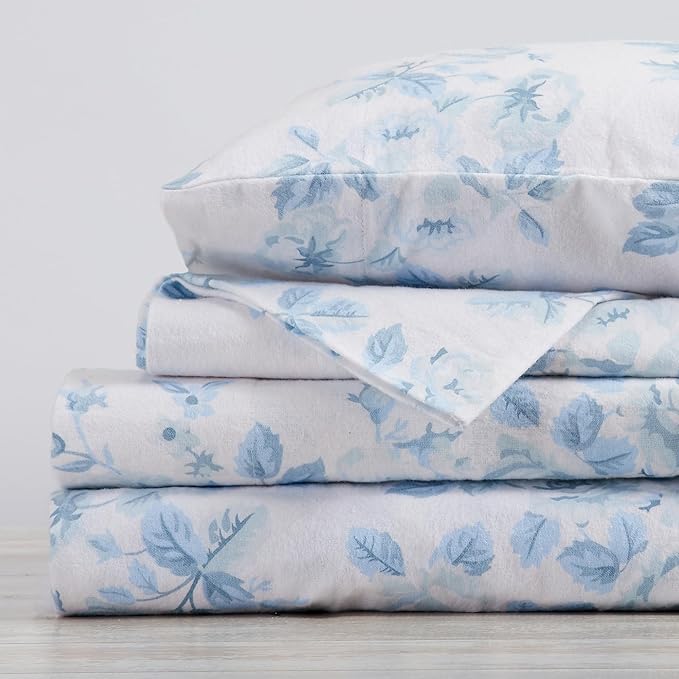 Market & Place 100% Cotton Full Flannel Sheet Set | 4 Piece Deep Pocket Cozy Winter Floral Bed Sheets | Double Brushed for Extra Softness & Comfort | Alpine Collection (Full, Vintage Floral)