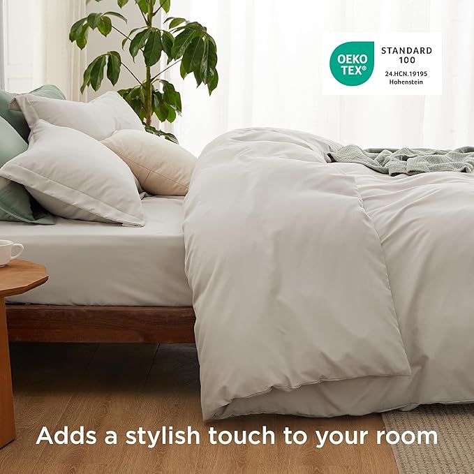 Bedsure Duvet Cover with Fitted Sheet Twin/Twin XL - Deep Pocket, Hotel Luxury Soft Double Brushed Bedding Set with Zipper Closure, 1 Duvet Cover, 1 Fitted Sheet, 1 Pillow Shams, NO Comforter, Linen