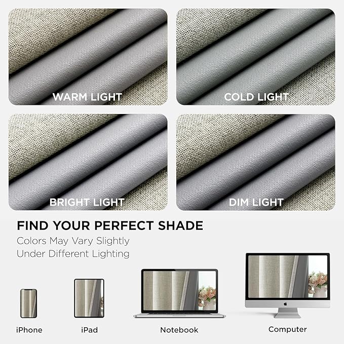 Joydeco Blackout Curtains 108 Inches Long 2 Panels Burg, Room Darkening Curtains for Bedroom, 100% Black Out Textured Thermal Drapes Privacy Protection 2 Panels Set(W52 x L108 Inch, Light Beige)