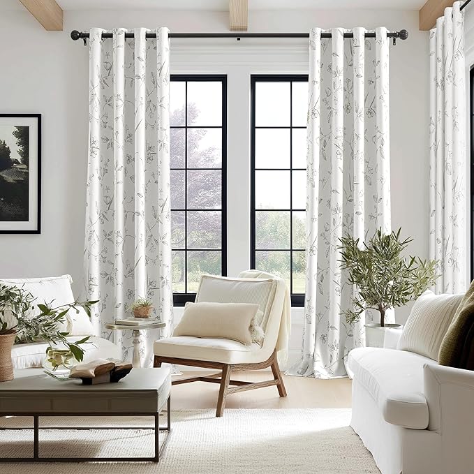ChrisDowa 100% Blackout Floral Curtains 63 Inches Long 2 Panels for Bedroom Living Room Grey Flower Patterned Room Darkening Thermal Insulated Soundproof Grommet Window Treatments Drapes,52X63