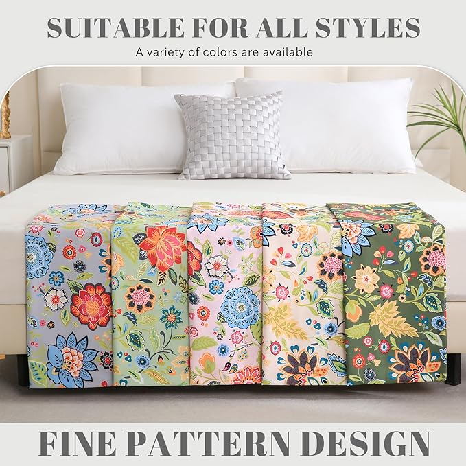 Bedlifes Queen Sheet Set Ultra Soft, Breathable, Silky Flower Deep Pocket 100% Microfiber Bedding, 4 Piece Queen Size Floral