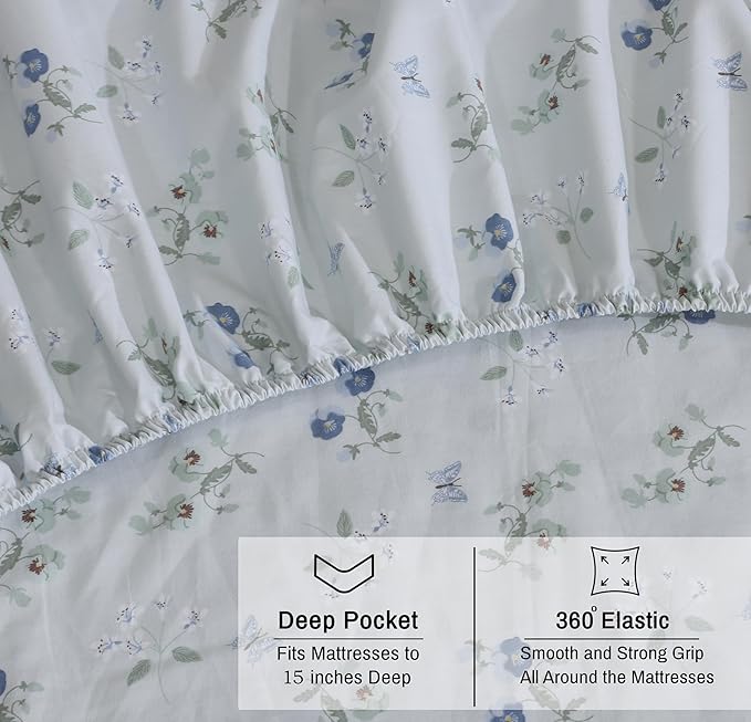 RUVANTI 100% Organic Cotton Sheets King Size, Percale Weave, GOTS Certified, 4-Piece Set, Deep Pocket 15", Crisp & Breathable, Soft Durable Bedding, Sábanas Algodón Orgánico – Butter Flight