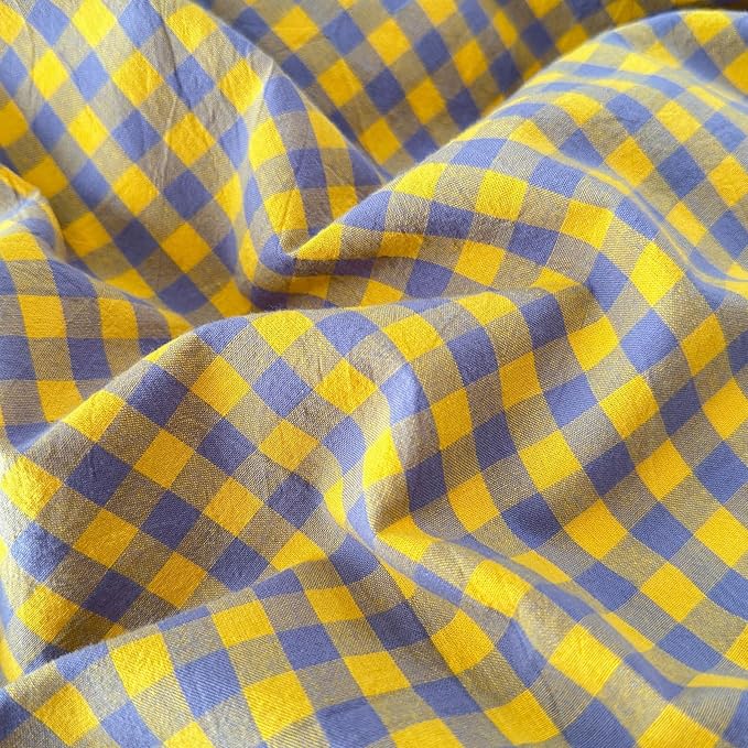 LifeTB Gingham Comforter Set Full Modern Style Purple Yellow Grid Plaid Comforter Set Soft Fluffy Checkered Pattern Comforter with 2 Pillowcases Farmhouse Gingham Grid Bedding Comforter Breathable