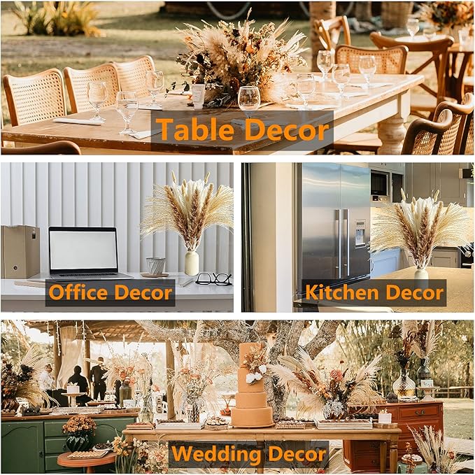 100 PCS Small Boho Pampas Grass, 17" Naturally Dried Pompas, Pampas Grass Decor for Wedding , Boho Party Decorations, Table Decor(Brown and White)