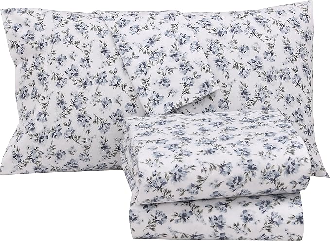 RUVANTI Flannel Sheets King Size - 100% Cotton Brushed King Size Sheets Set - Deep Pockets 16 Inches Bed Sheets - All Seasons Breathable & Extra Soft - Warm & Cozy, 4 Piece, Perri Me