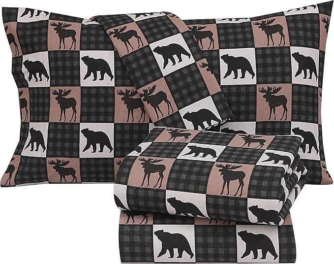 RUVANTI Flannel Sheets Queen Size - 100% Cotton Double Brushed Bed Sheets, Deep Pockets 16 Inches Queen Sheet Set, All Seasons Breathable & Extra Soft - Warm & Cozy, 4 Piece, Wilderness Plaid