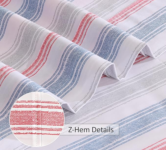 RUVANTI 100% Cotton California King Sheet Sets, 4 Pieces, Soft & Breathable Percale Weave Bedding, Deep Pocket 14", Hotel Standard, Crisp Cool Feel & Durable, Perfect Striped Sheets, Times