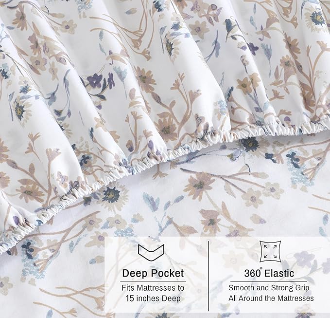 RUVANTI 100% Organic Cotton Sheets Split King, Percale Weave, GOTS Certified, 5-Piece Set, Deep Pocket 15", Crisp & Breathable, Soft Durable Bedding, Sábanas Algodón Orgánico – Tranquil