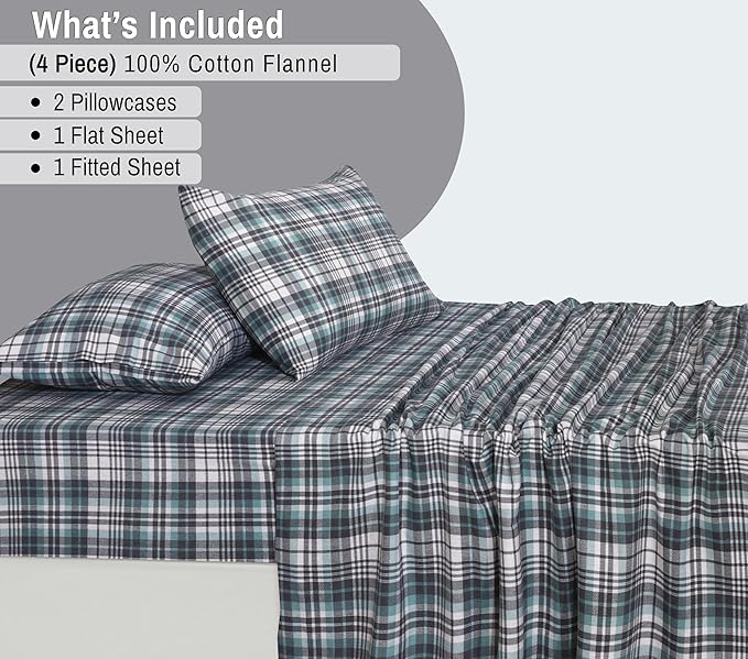 RUVANTI Flannel Sheets California King Size - 100% Cotton Brushed Cal King Bed Sheets Set - Deep Pockets 14 Inches - All Seasons Breathable & Extra Soft - Warm & Cozy, 4 Piece, Mint Grey