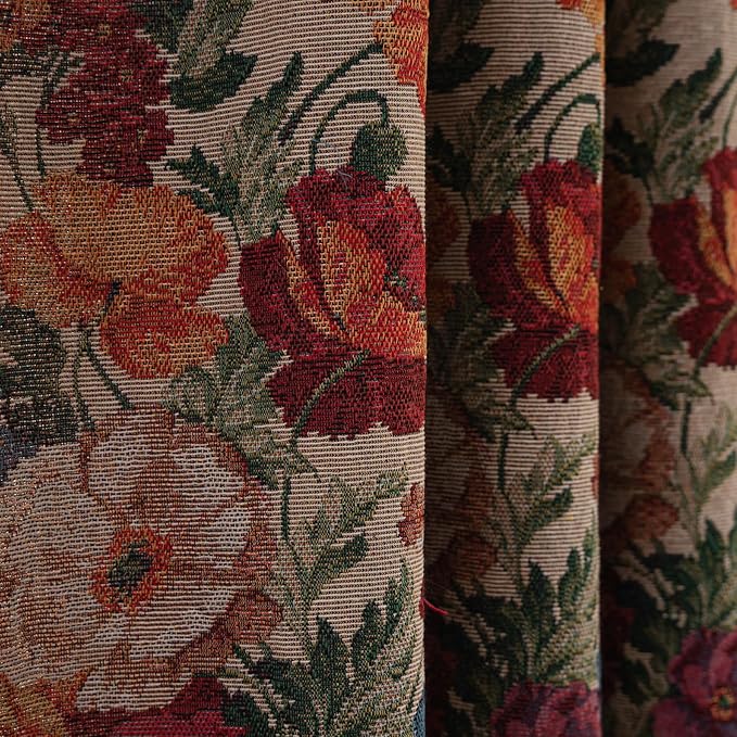 ENJOYBRIDAL Floral Curtains 63 Inch Long Semi Sheer Short Drapes Bedroom Rod Pocket Jacquard 2 Panels Window Curtains Farmhouse Boho Tassel Patterned Living Room Botanical Window Treatments