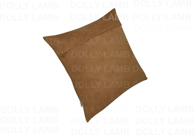 D DOLLY LAMB Lambskin Leather Pillow Cover - Sofa Cushion Case - Decorative Throw Covers for Living Room & Bedroom, 18x18 Inches - Camel Pack of 1