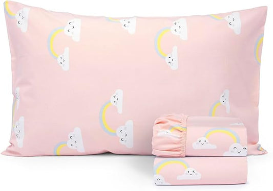 Salt Earth 100% Cotton 210TC Kids Bedsheet, Twin Sheets Set for Toddler Bed, 3 Piece Bedding Set Including Flat Sheet, Fitted Sheet, and Pillowcase, Themed Cute Sheets for Playful Kids Bed(Rainbow)