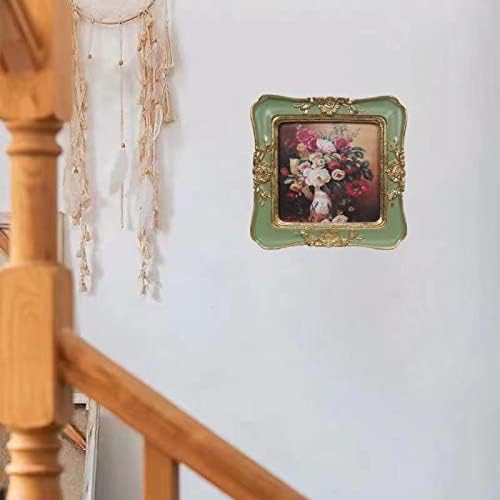 WINPLUS+ Vintage Picture frames 3x3,Luxury Antique Photo Frames With Golden Embossed Flower Furnishing, Retro Style Decor, Wall and Tabletop Display, Art Gallery (3 * 3-Green)