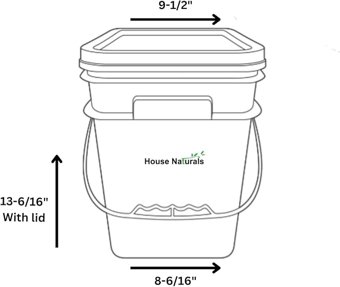 House Naturals 4 Gallon Square Food Grade Plastic Bucket with Lid, Made in USA (Pack of 2) BPA Free (Grey)