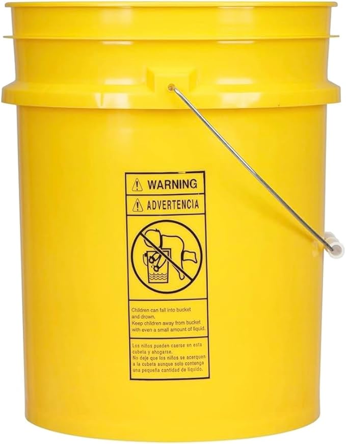 House Naturals 5 Gallon Premium HPDE Plastic Bucket - Made in USA Food Grade Storage Container, BPA Free All Purpose Pail (4, Yellow)