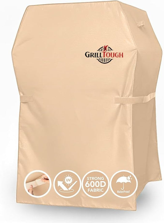 GrillTough Heavy Duty BBQ Grill Cover for Outdoor Grill, 30 Inch – Waterproof, Weather Resistant, UV & Fade Resistant with Adjustable Straps – Gas Grill Cover for Weber, Genesis, Charbroil, etc. Tan