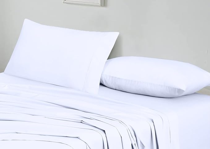 RUVANTI 100% Cotton Twin Sheets Set, 3 Pieces, Soft & Breathable Percale Weave Bedding, Deep Pocket 16", Hotel Standard, Crisp Cool Feel, Durable, Perfect Dyed Bed Sheet, Bright White