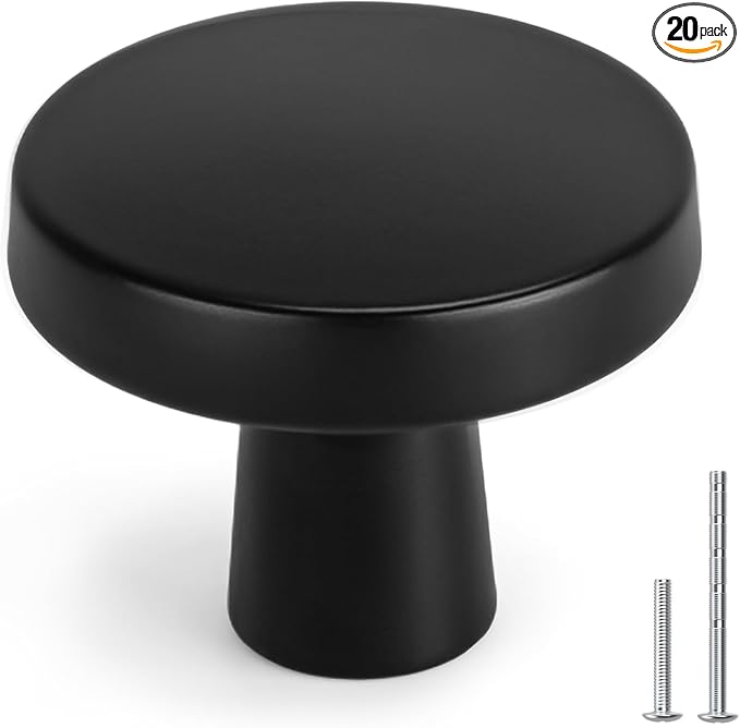 homdiy 20 Pack Black Cabinet Knobs Round Matte Kitchen Handles Zinc Alloy Metal Hardware for Dresser Drawer Desk Cupboard